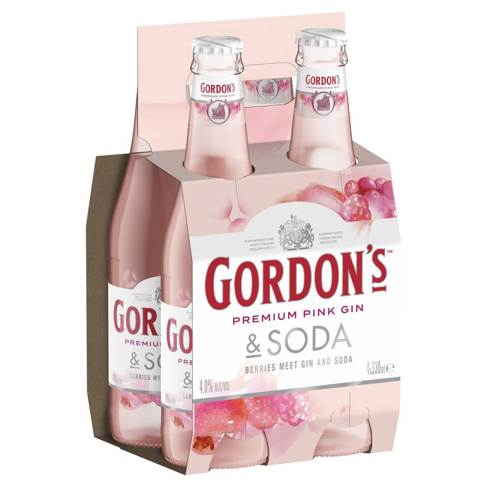 Gordons Pink Gin RTD Bottle 330mL X 4 pack