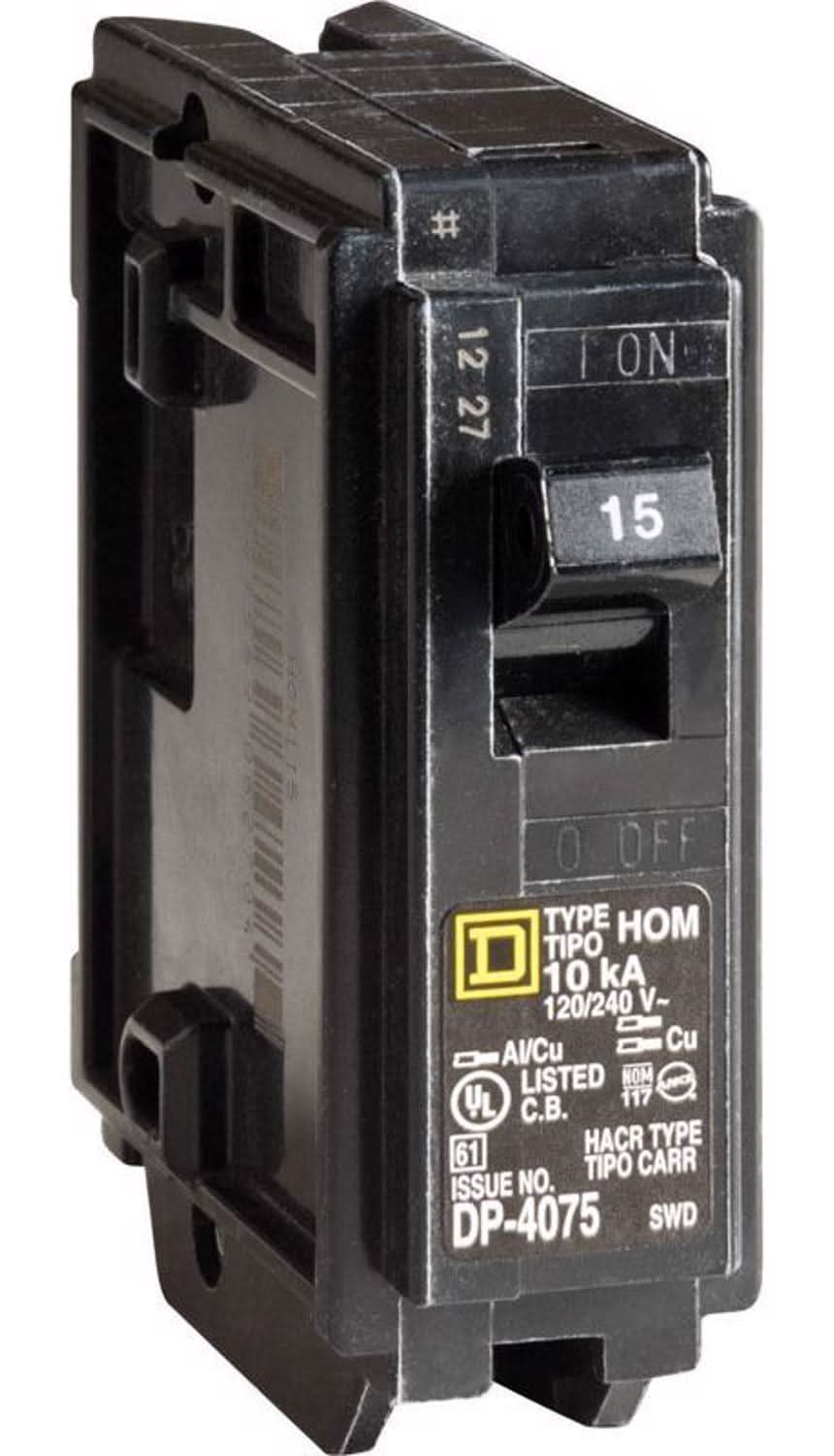 Square D Homeline 15 Amps Plug In Single Pole Miniature Circuit Breaker