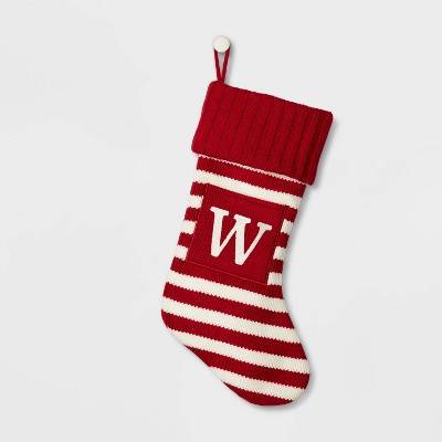 Knit Striped Monogram Christmas Stocking W - Wondershop™: Polyester & Acrylic, 20" Holiday Decor