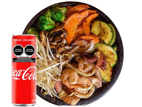 Combo🍚: 1 Teppanyaki + 1 edamames + 1 Refresco 355 ml. familia Coca Cola