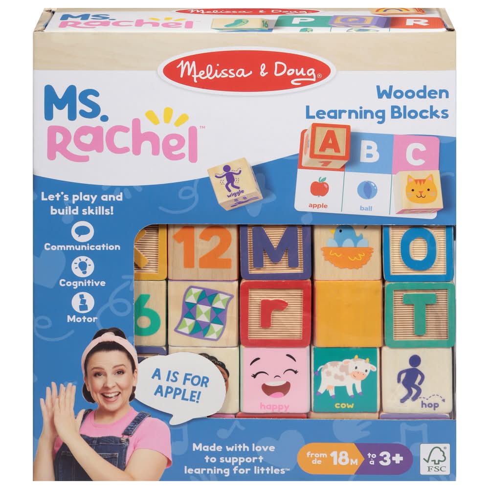 Melissa & Doug Wooden Learning Blocks 18m To 3+ Up, 1.5 in, Assorted (26 ct)