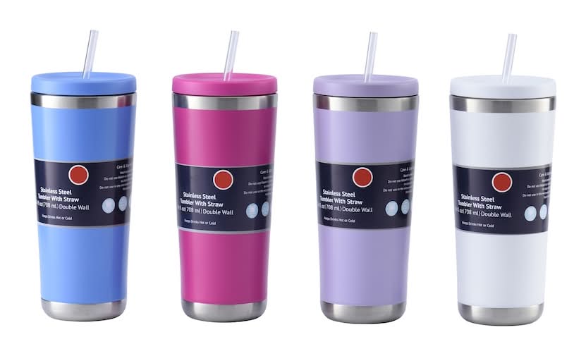 Insulated Metal Tumbler With Straw 24 oz, Assorted (4 ct)