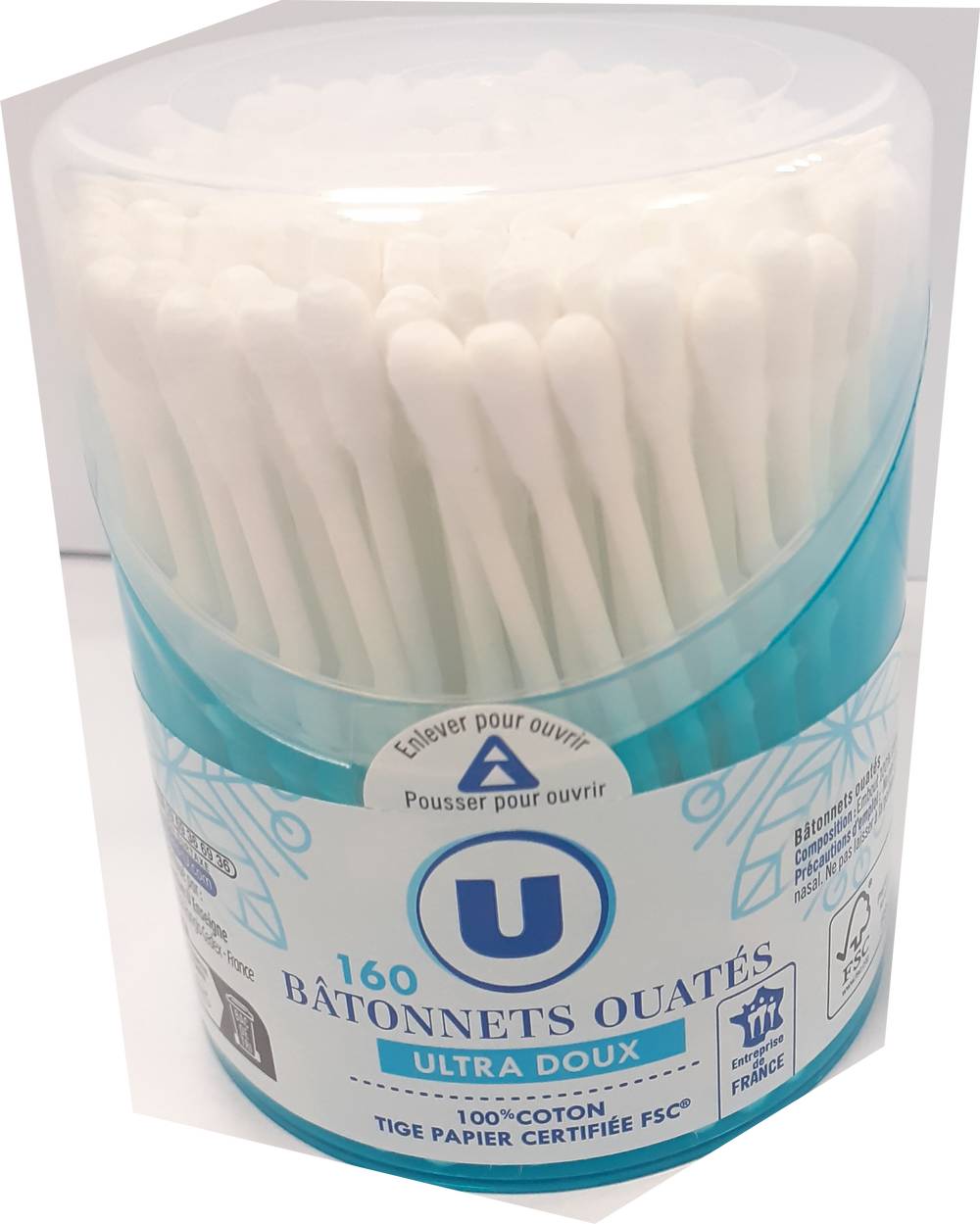 Les Produits U - Bâtonnets ouatés ultra doux (160 pièces)