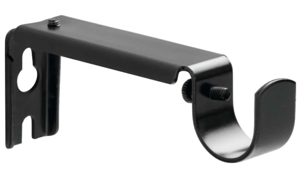 Black Steel Single 4 In. Projection Curtain Rod Bracket (Set Of 2)