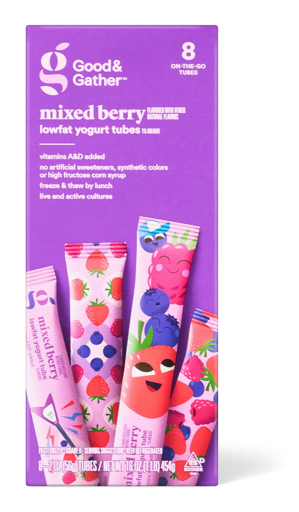 Good & Gather Low Fat Kid's Yogurt Tubes, Mixed Berry (8 x 2 oz)