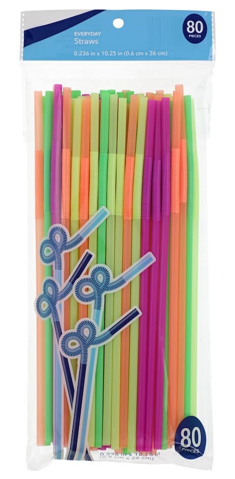 A Everyday Super Flexible Straws, 0.236x10.25 in, Assorted (80 ct)