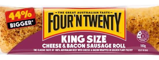 Four 'n Twenty King Size Cheese & Bacon Sausage Roll 180g
