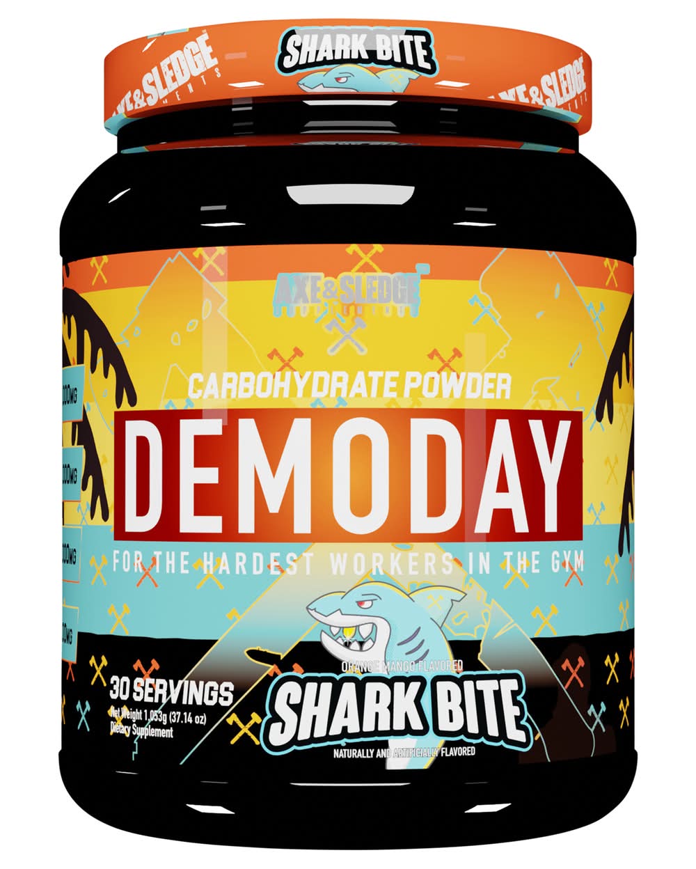 Axe & Sledge Supplements Demoday Carbohydrate Powder, Orange Mango Flavored Shark Bite (37.14 oz)