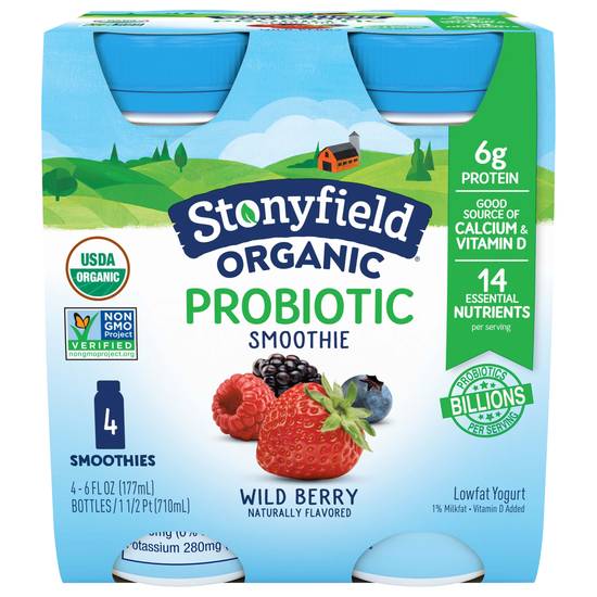 Stonyfield Organic Probiotic Wild Berry Lowfat Smoothie (4 x 6 fl oz)
