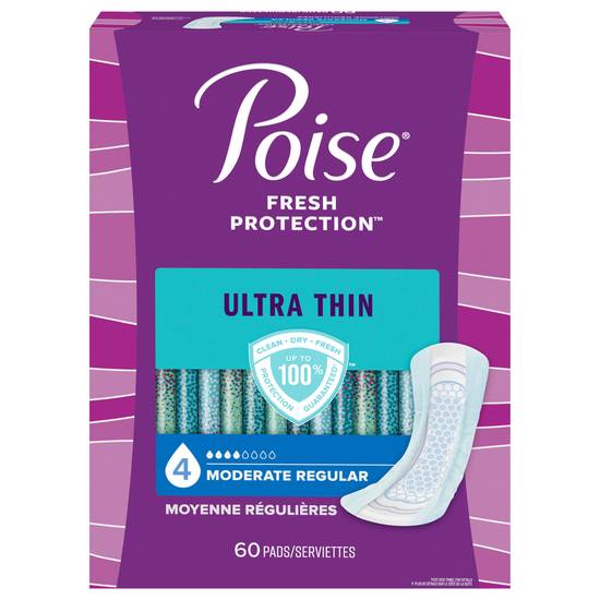 Poise Moderate Absorbency Regular Length Ultra Thin Pads (60 ct)