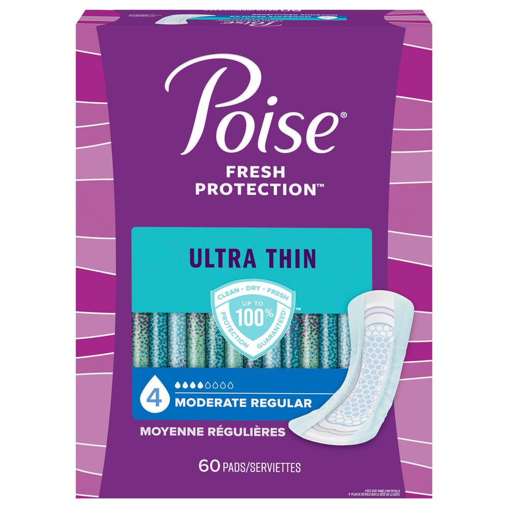 Poise Moderate Absorbency Regular Length Ultra Thin Pads (1.66 lbs, 60 ct)