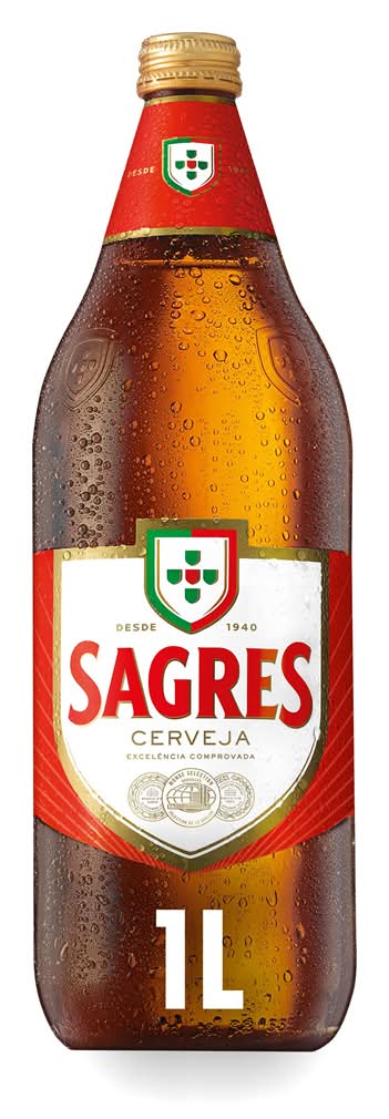 Sagres - Cerveja com álcool, garrafa de 1L