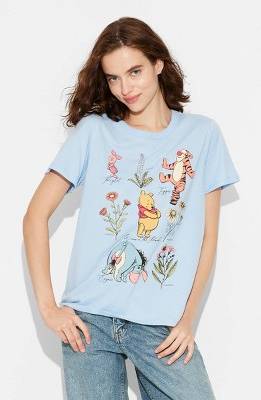 Winnie the Pooh Friends Short Sleeve Graphic T-Shirt, Women, L, Blue
