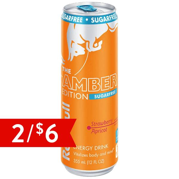 Red Bull Amber Edition Sugar Free Strawberry Apricot Energy Drink 12oz