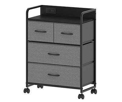 Gray & Black 4-Drawer Metal Rolling Cart with USB Charging