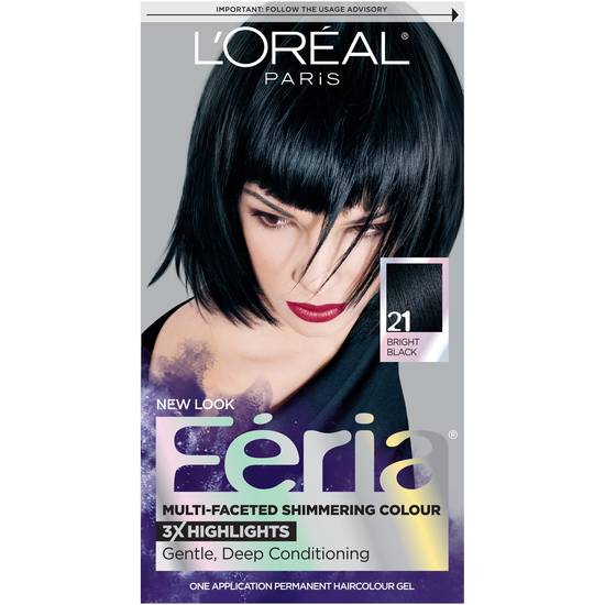 L'Oreal Paris Feria Shimmering Hair Color, 21 Bright Black
