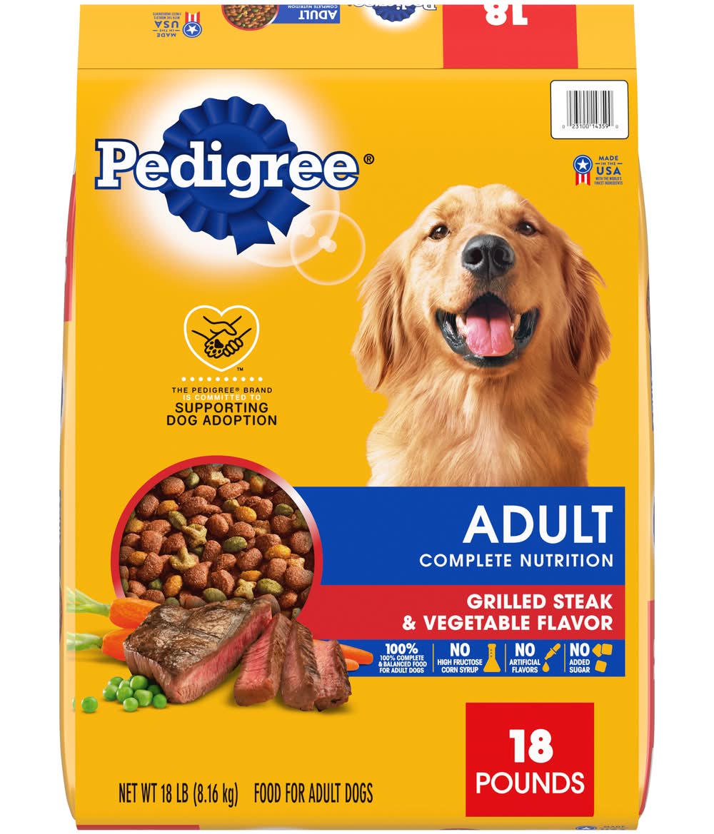 Pedigree Adult Complete Nutrition Adult Dog Food, Grilled Steak-Vegetable (18 lbs)