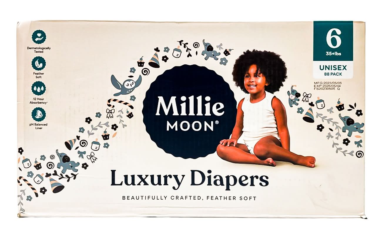 Millie Moon Luxury Disposable Diapers, Unisex, 6 (88 ct)