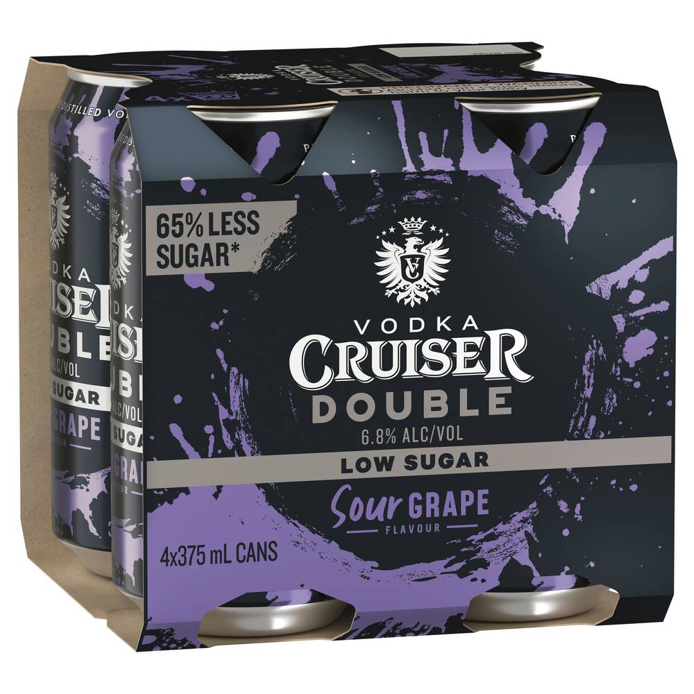 Vodka Cruiser Double Sour Grape Low Sugar Can 375mL X 4 pack