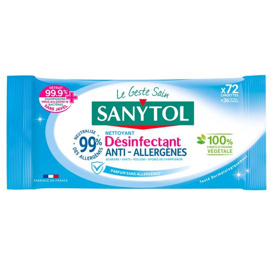 Sanytol - Lingettes désinfectantes multi-usages anti-allergènes