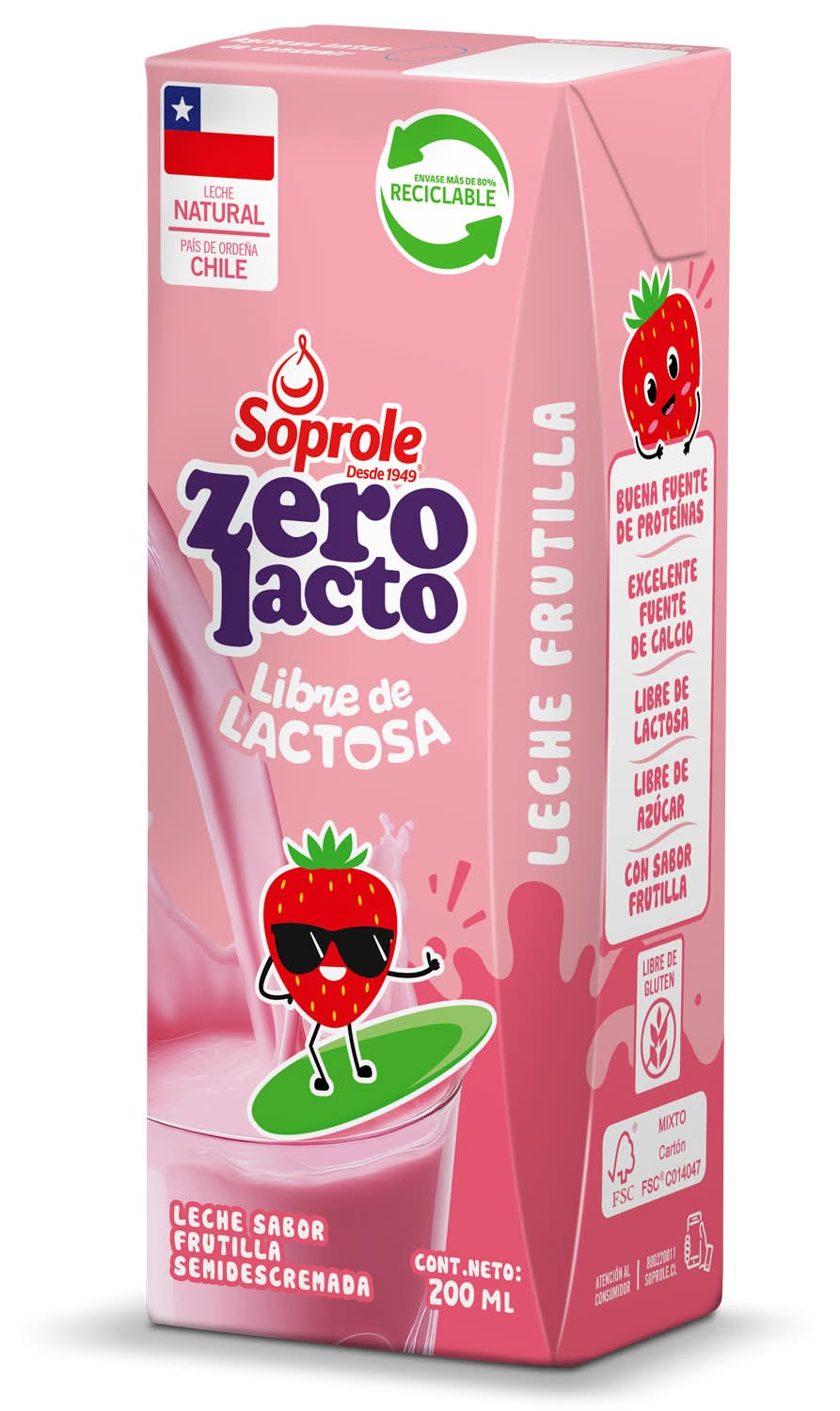 Soprole · Leche sin lactosa frutilla (200 ml)