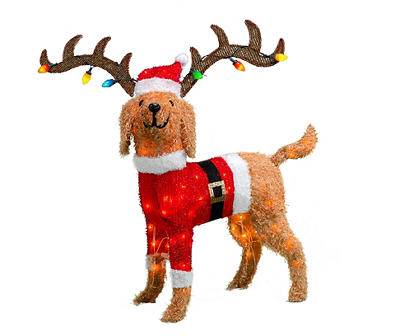 32" Light-Up Santa Dog with Antlers