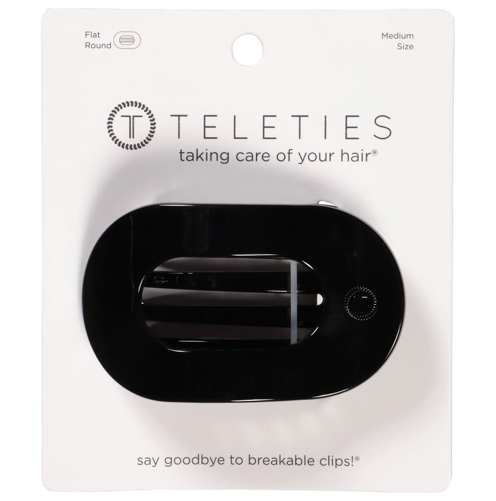 TELETIES Flat Round Hair Clip, M, Jet Black
