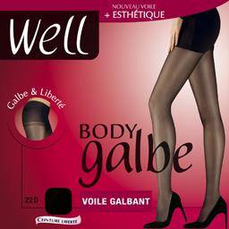 Well - Collant femme voile satiné 22d body galbe, 2, noir