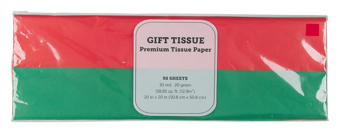 Holiday Style Premium Gift Tissue Paper, 20x20 in, Red-Green (50 ct)