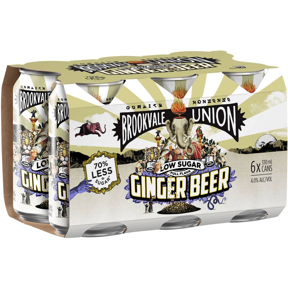 Brookvale Union Ginger Beer Low Sugar Can 330mL X 6 pack