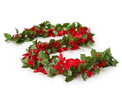 6' Poinsettia & Holly Chain Garland