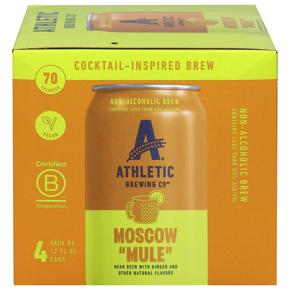 Athletic Brewing Co. Non Alcoholic Vegan Cocktail Inspired Brew, Moscow Mule (4 x 12 fl oz)