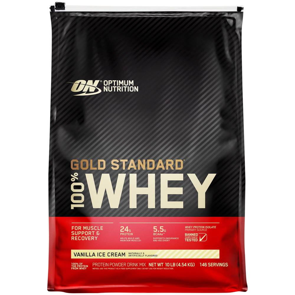 Optimum Nutrition 100% Whey Protein, Vanilla Ice Cream (10 lbs)