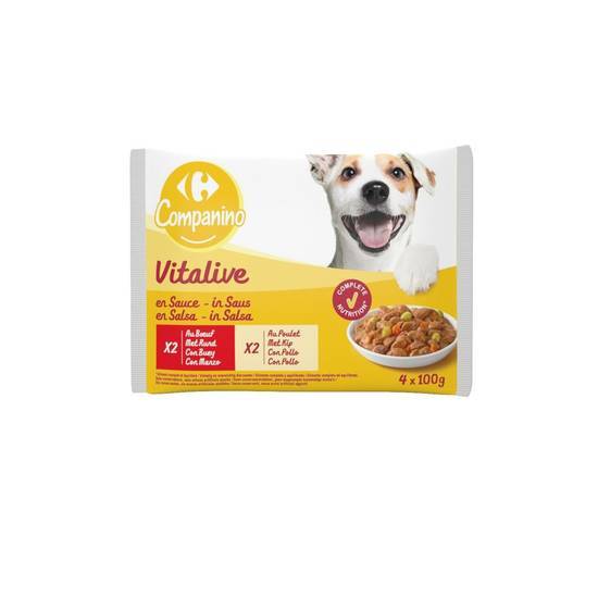 Carrefour Companino - Vitalive pâtée en sauce pour chien adulte (bœuf - poulet)