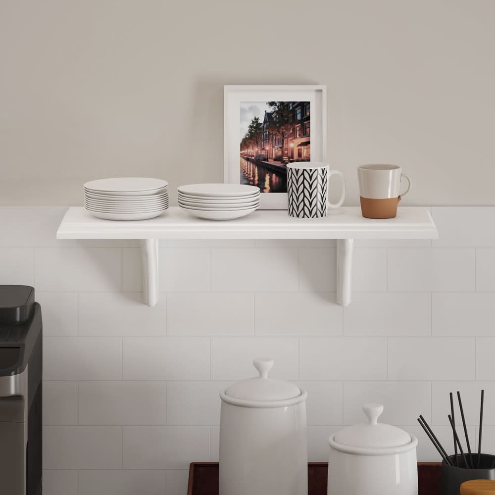Style Selections 5-in D x 18-in L White MDF Rectangular Bracket shelf