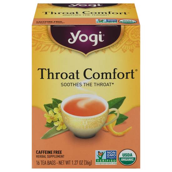 Yogi Organic Throat Comfort Caffeine Free Herbal Tea (16 bags)