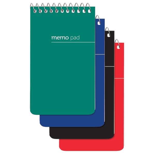 Office Depot 60 Sheets Wirebound Top Opening Memo Pads, Green-Blue-Black-Red (4 pack)