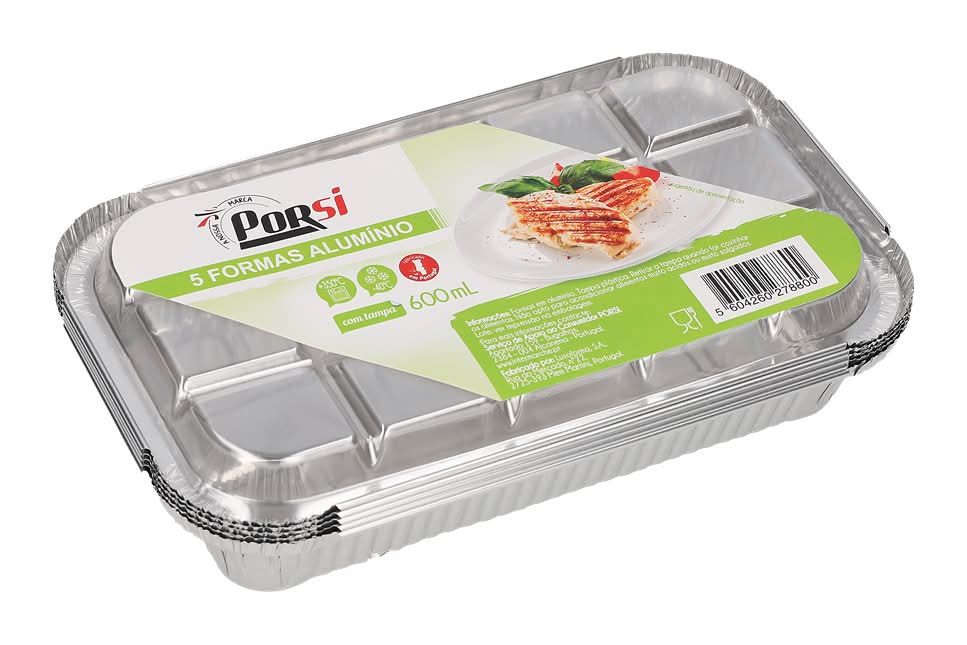 PorSi - Formas de alumÃnio rectangulares com tampa, 600ml, 5 unidades