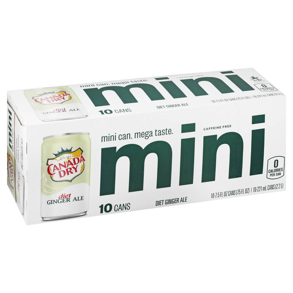 Canada Dry Mini Zero Sugar Ale Soda, Ginger (10 x 7.5 fl oz)