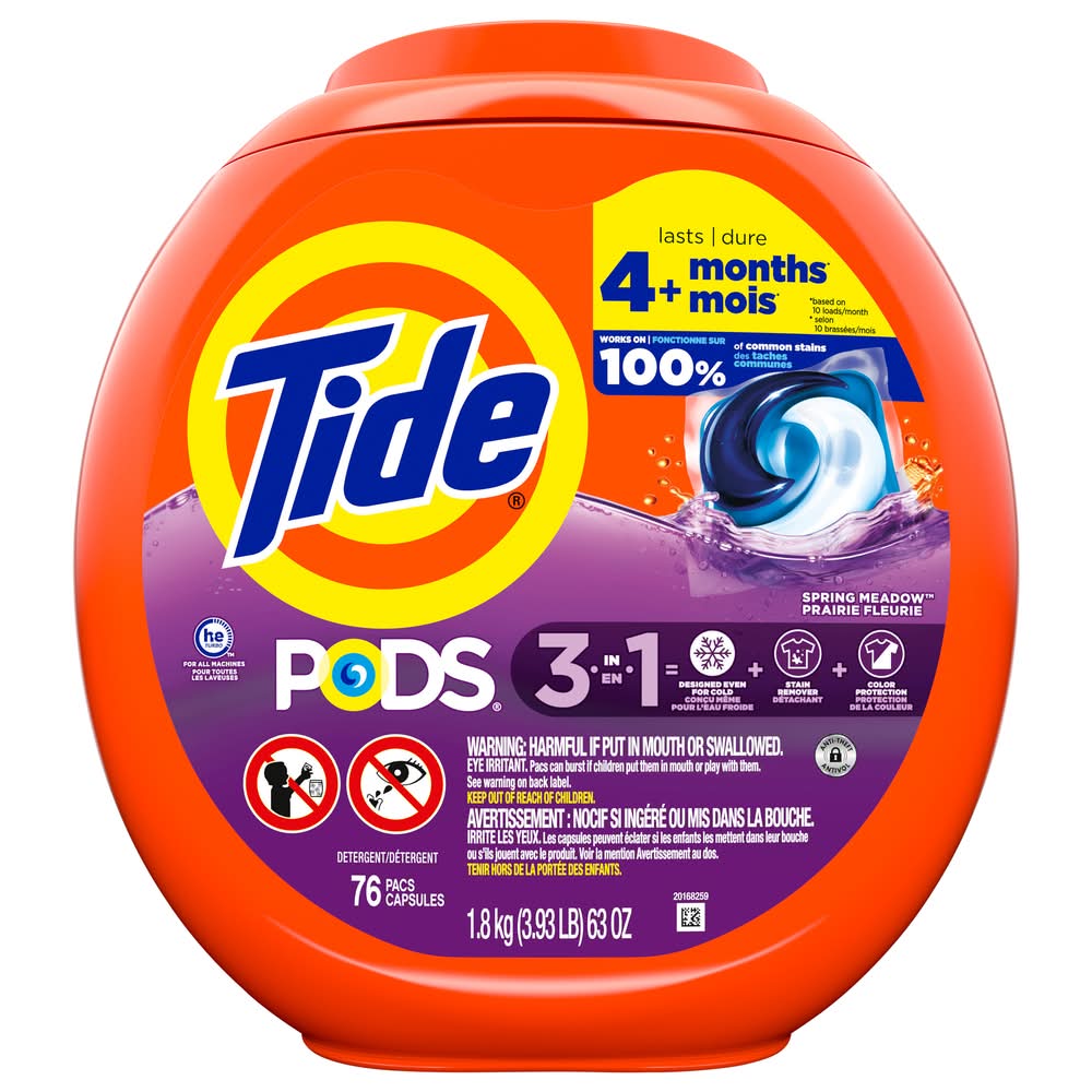 Tide Pods 3 in 1 Laundry Detergent Pacs, Spring Meadow (63 oz, 76 ct)