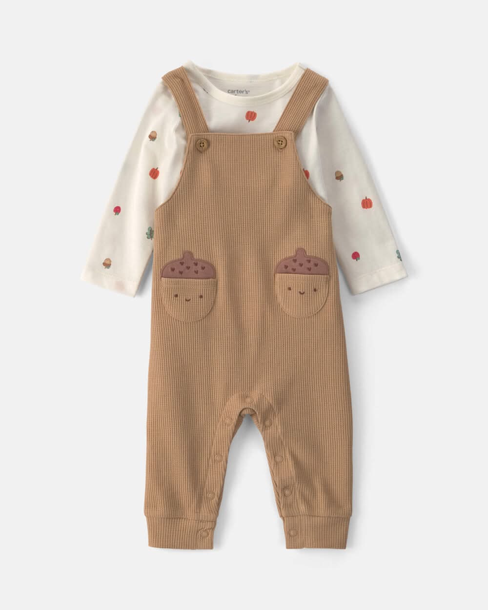 Baby Boy 2-Piece Thanksgiving Thermal Long-Sleeve Overall Set - Brown - 3M