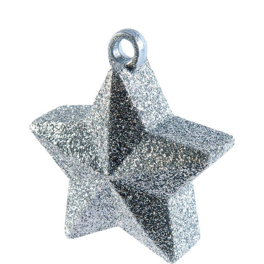 Party City Star Balloon Weight, 3 1/2in x 4 1/2in, Silver Glitter