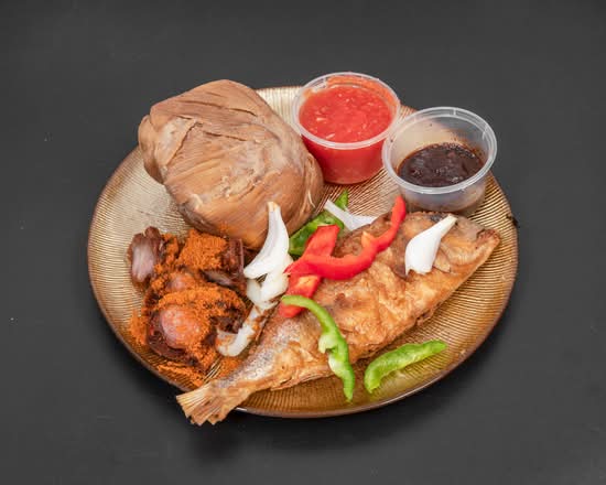 16) Okro Stew with Assorted Meat Banku/ Kenkye