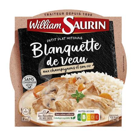 Plat cuisiné blanquette veau/champignons/riz WILLIAM SAURIN - l'assiette de 285 g