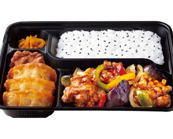 スタミナ鶏となすの黒酢あん弁当 Stamina chicken and eggplant in black vinegar sauce lunch box