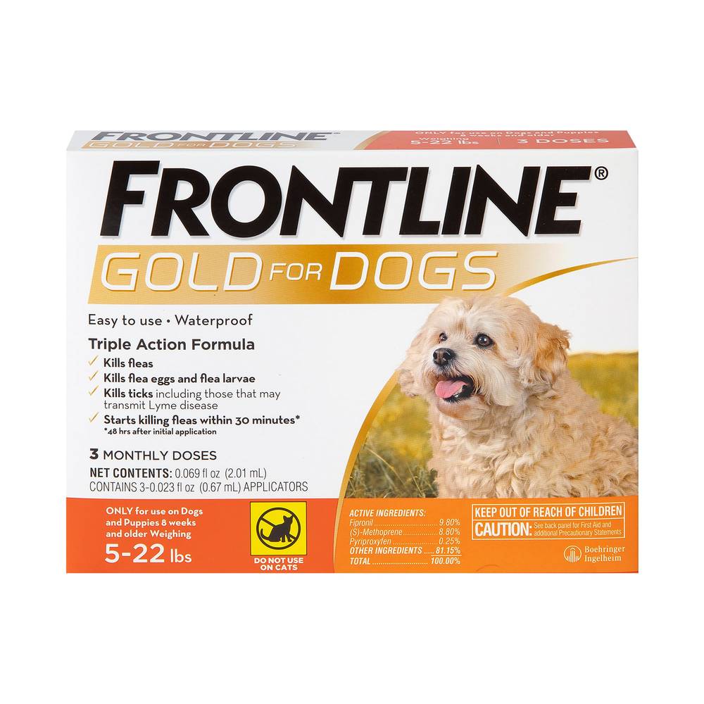 Frontline Gold Flea & Tick Treatment for Small Dogs, 5-22 lbs (Size: 3 Count)