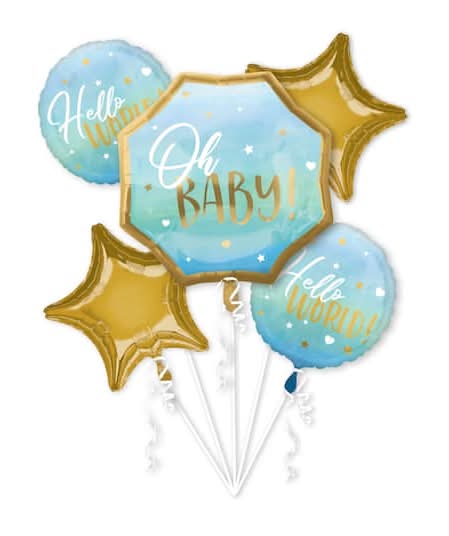 Inflated Blue Baby Boy 5-Piece Foil Balloon Bouquet