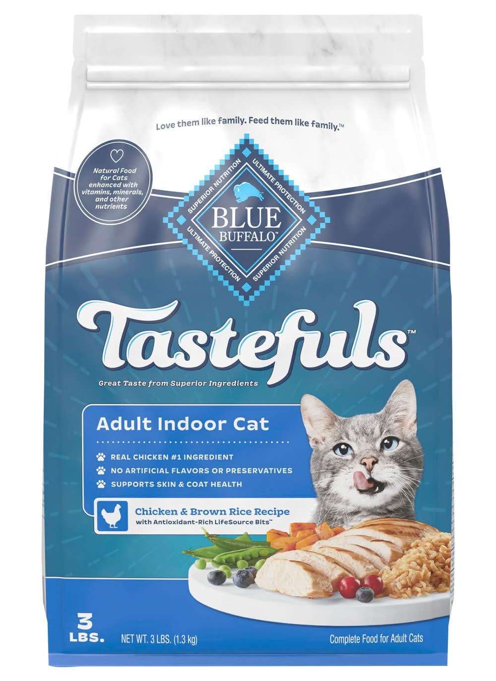 Blue Buffalo Tastefuls Chicken & Brown Rice Recipe Indoor Cat Food, Adult (3 lbs)