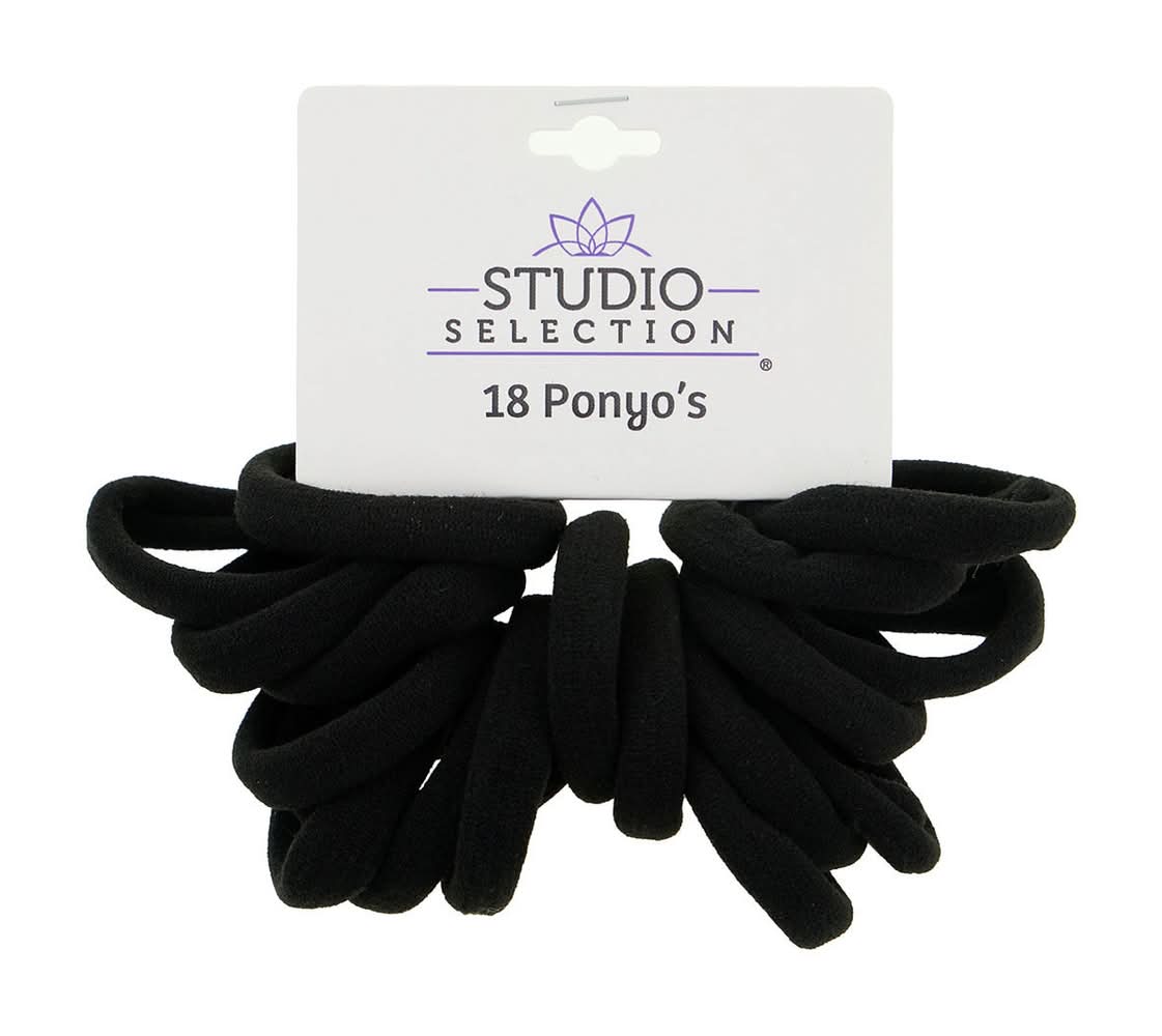 Studio Selection Ponyo's Soft Elastic Hair Ties, Black (18 ct)