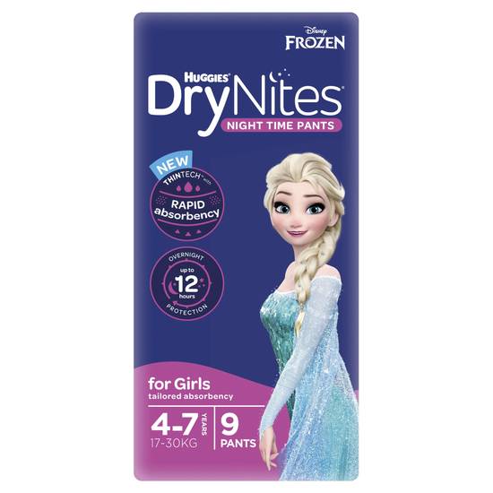 Huggies Dry Nites Night Time Pants For Girls 4-7 Years (9 Pack) 17-30kg